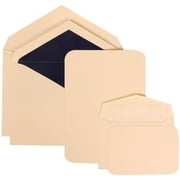 JAM Paper Wedding Invitation Combo Set, 1 Large & 1 Small, Ivory Rounded Edge Set, Ivory Card with Navy Blue Lined Envelope,100/pack