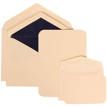 JAM Paper Wedding Invitation Combo Set, 1 Large & 1 Small, Ivory Rounded Edge Set, Ivory Card with Navy Blue Lined Envelope,100/pack
