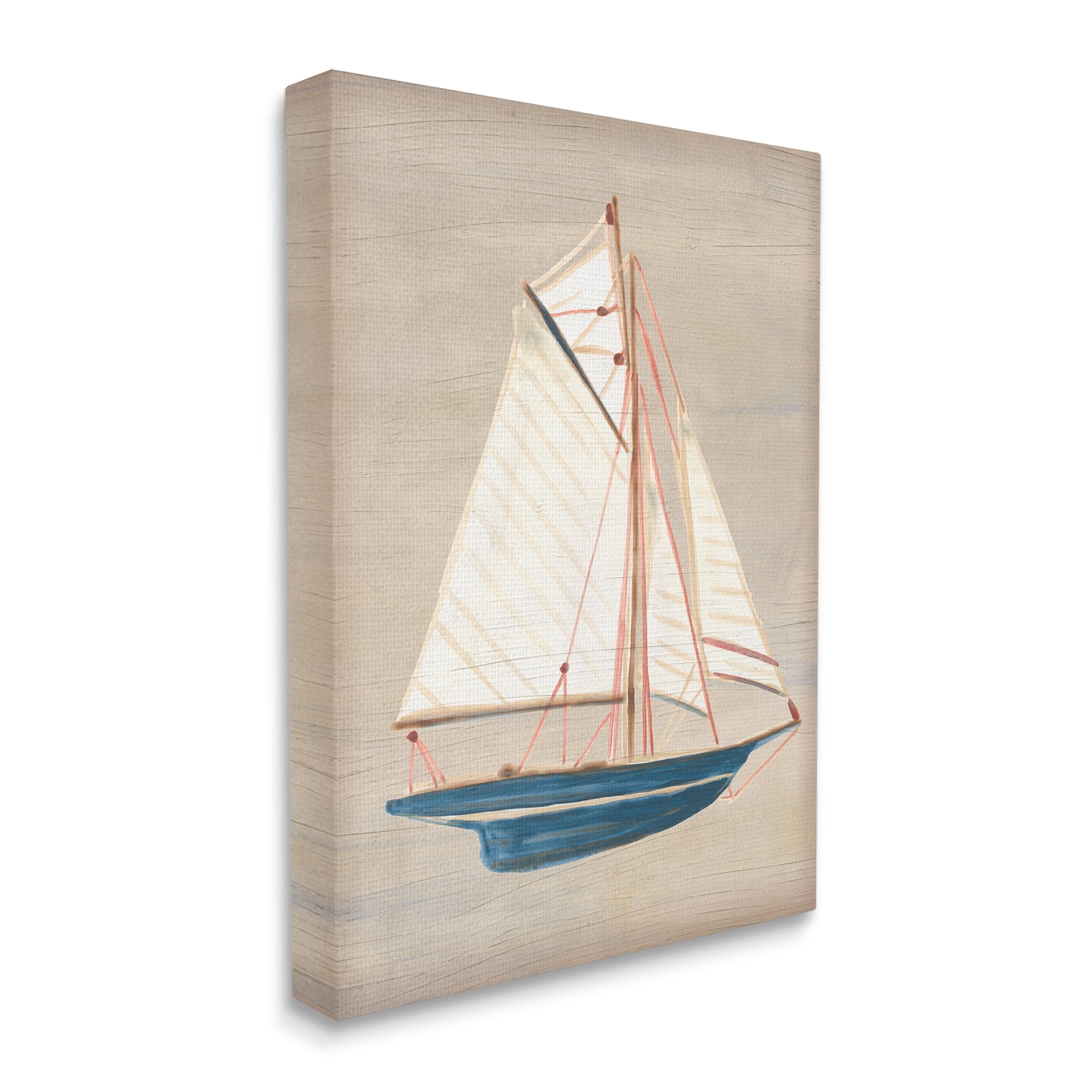 Stupell Industries Rustic Blue Sailboat Transportation Painting Gallery Wrapped Canvas Art Print Wall Art, 36 x 48