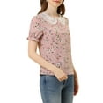 thumbnail image 4 of Allegra K Women's Peter Pan Collar Ruffled Bubble Short Sleeve Floral Blouse, 4 of 6