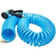 thumbnail image 4 of Recoil Garden Water Hose 50 ft, EVA Curly Water Hose with Brass Connectors, Garden Hose Coil, Includes 7-Pattern Function Sprayer, Retractable, Corrosion Resistant Garden Coil Hose. Blue, 4 of 14