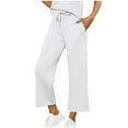 thumbnail image 3 of Women's Wide Leg Sweatpants Solid Color Stretch Straight Pants with Side Pockets Casual Loose High Waisted Workout Running Trousers, 3 of 8