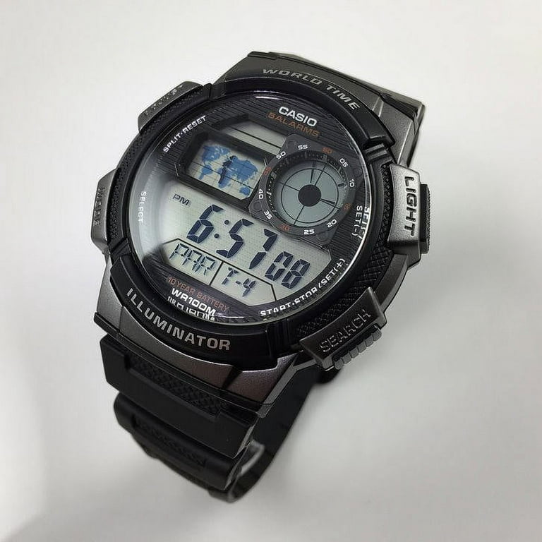 Casio Men's World Time Digital Sport Watch, Black/Silver AE1000W-1BV 