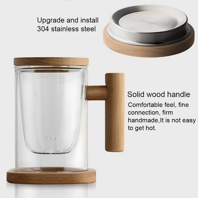 Glass Tea Mug with Infuser and Lid Tea Cup Wooden Handle Glass Tea Mug with Infuser and Lid Tea Cup Wooden Handle