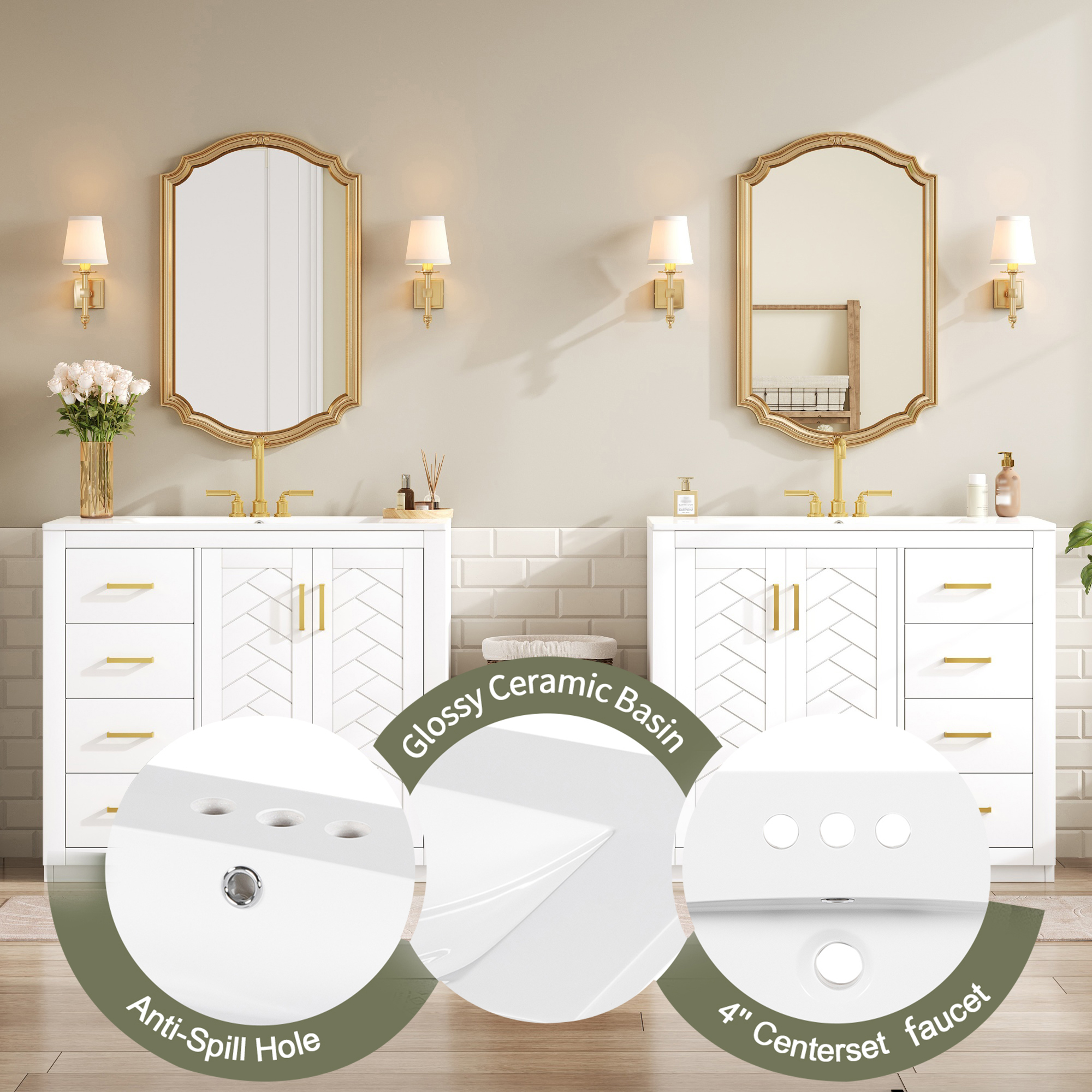 Euroco 72'' Bathroom Vanity with Ceramic Sink (Separate), Solid Wood Frame Bathroom Storage Cabinet, Freestanding Vanity Set with Drawers& Soft Closing Doors
