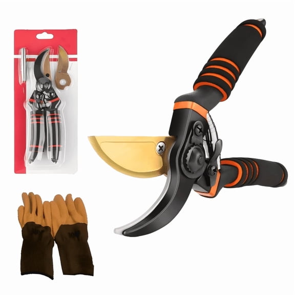 Wuxiuli Sharp Outdoor Tool Pruning Shears Set with Gardening Gloves, Heavy Duty Branch Trimmer for Trees, 3 Piece Garden Shears Set, Orange