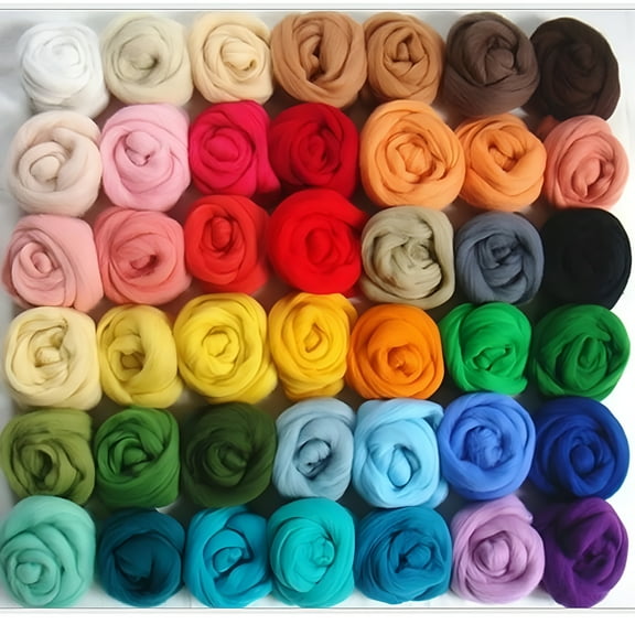 AUQ Needle Felting Wool Needle Felt Roving Fibre Wool Yarn Roving 36 Colors Wool Roving Fibre Wool Yarn Roving For Needle Felting Hand DIY