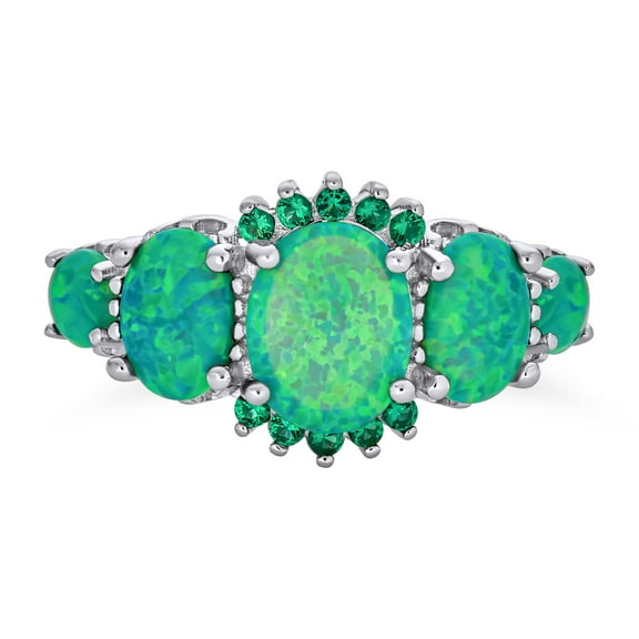 Bling Jewelry Womens Silver Ring Green Created Opal 5 Stone Oval Half Eternity Band Sterling Silver