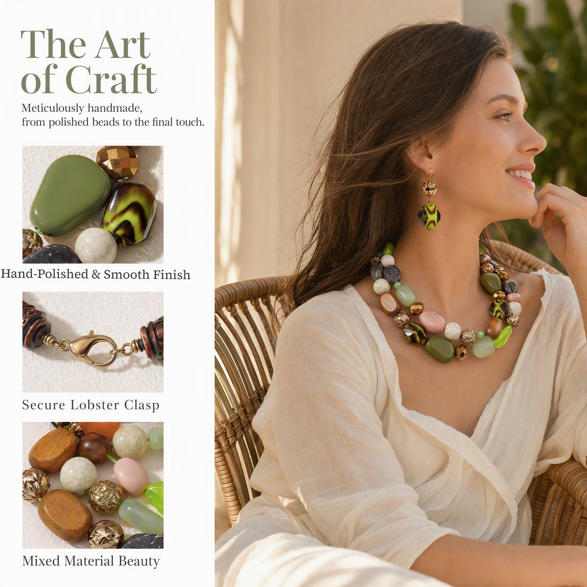Bocar 2-Layer Chunky Beaded Statement Collar Necklace photo 8