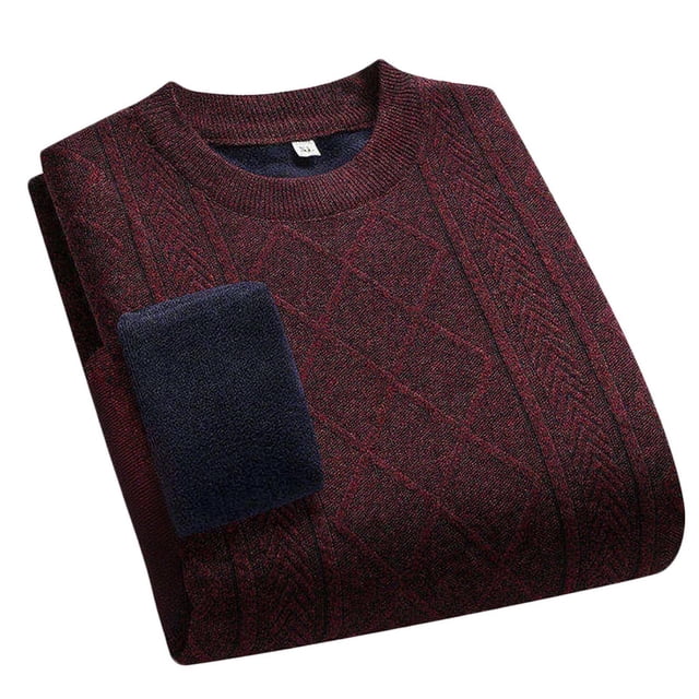 LNWUY Chandail à Col Rond Épais d'Hiver Chaud pour Homme, Manches Longues, Tricot Épais, Texture Hivernale, Chandails Tricotés, Rouge, TTG