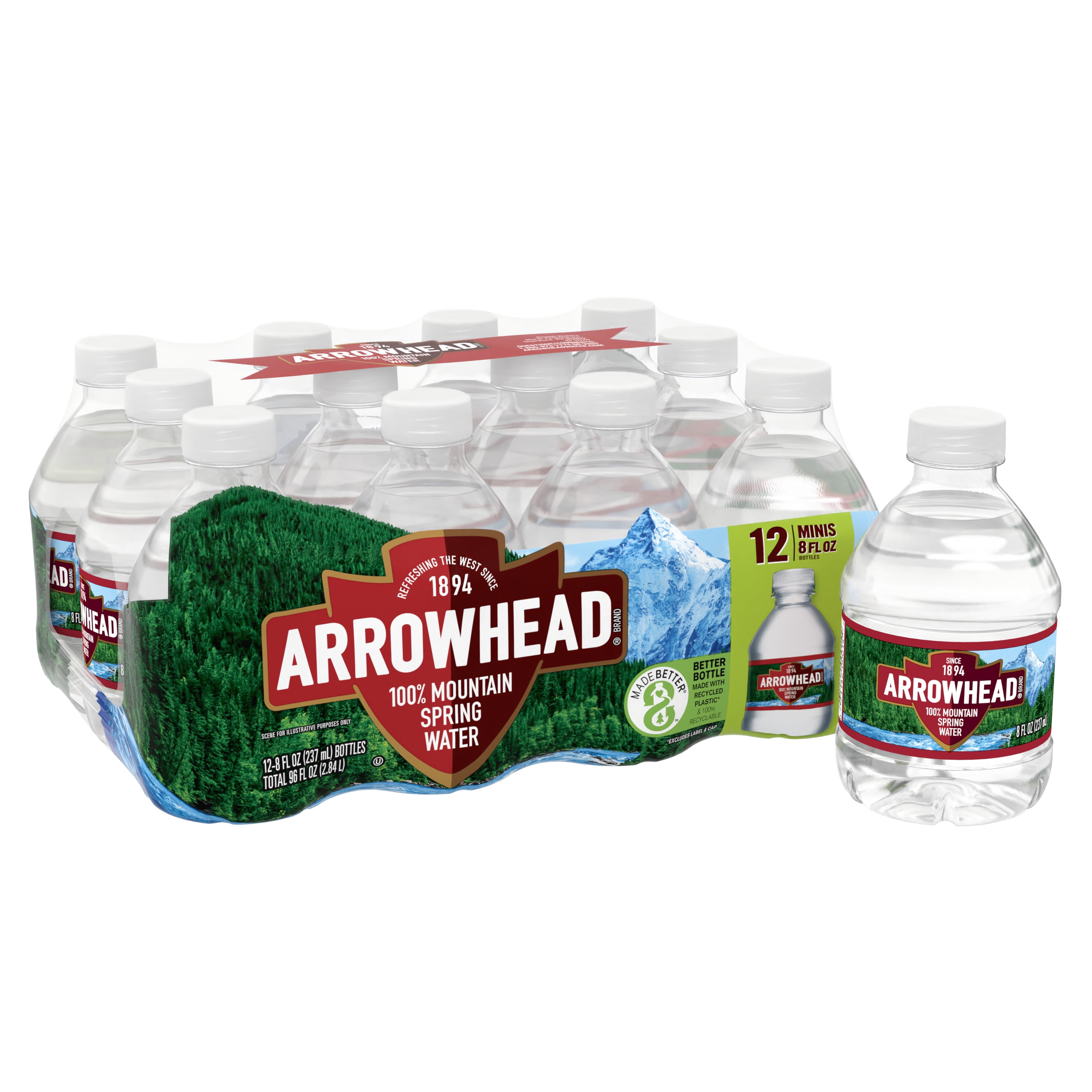 ARROWHEAD Brand 100 Mountain Spring Water, 8ounce mini plastic