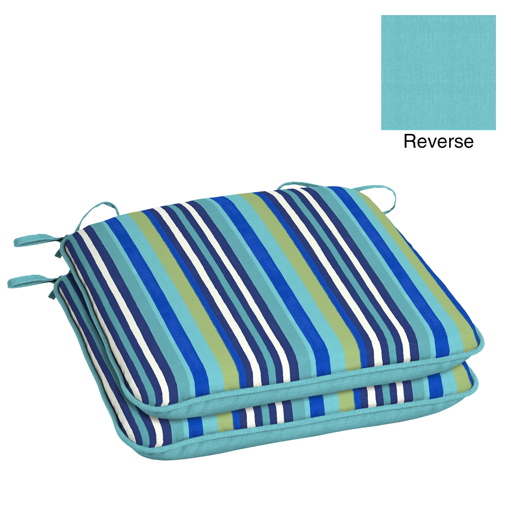 Mainstays Turquoise Stripe Universal Outdoor Seat Pad Set of 2