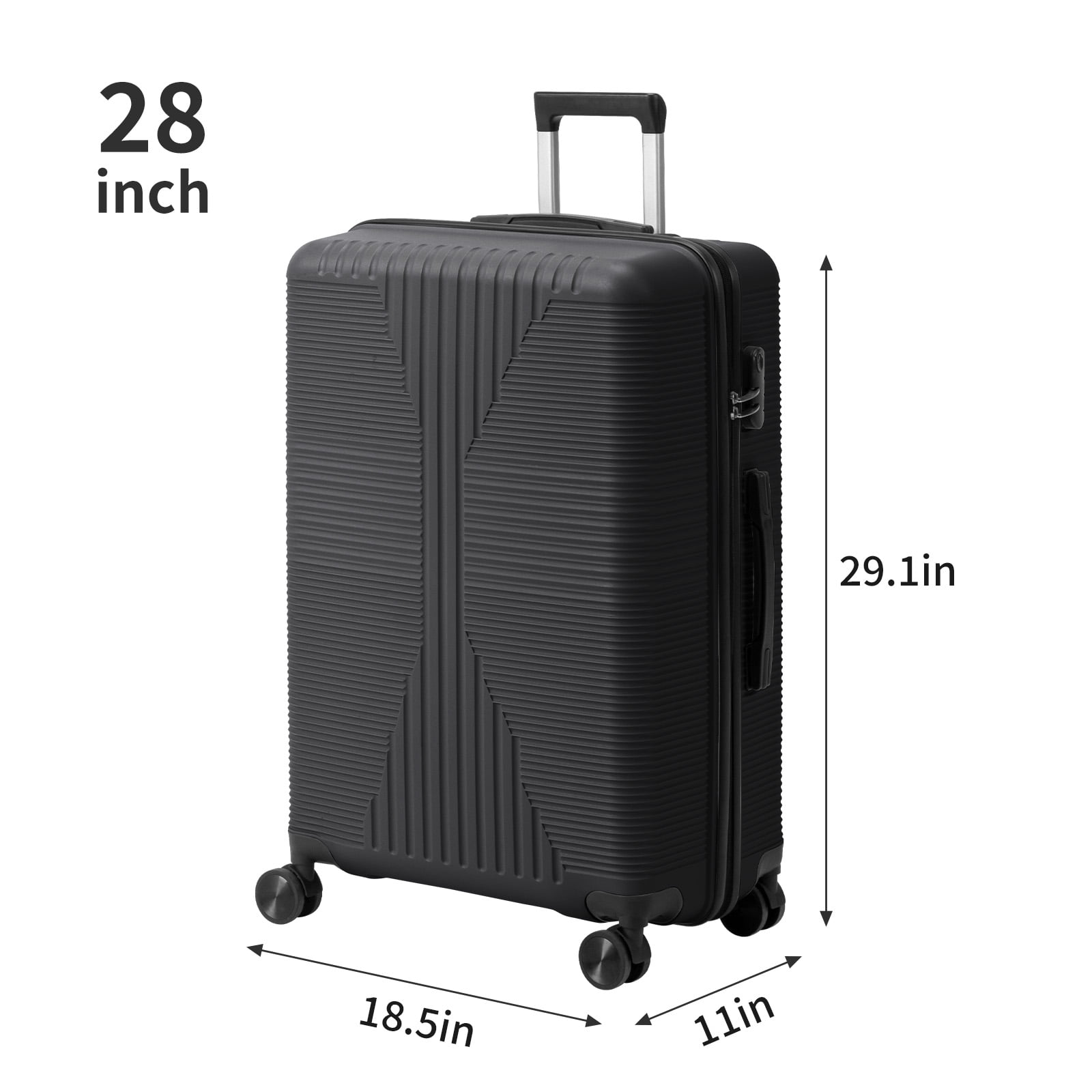 3 Piece PP Hard Shell Luggage Set, 20/24/28 Inch Carry On Checked Suitcases with 360 Silent Spinner Wheels, Black Lightweight Durable Travel Trolley Cases for Family Business Trips