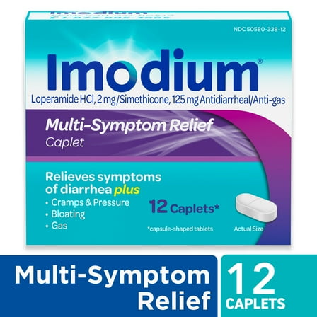 Imodium Multi-Symptom Relief Anti-Diarrheal Medicine Caplets, 12 Count