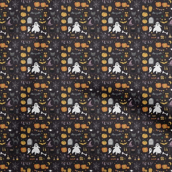 oneOone Polyester Spandex Black Fabric Halloween Dress Material Fabric Print Fabric By The Yard 56 Inch Wide