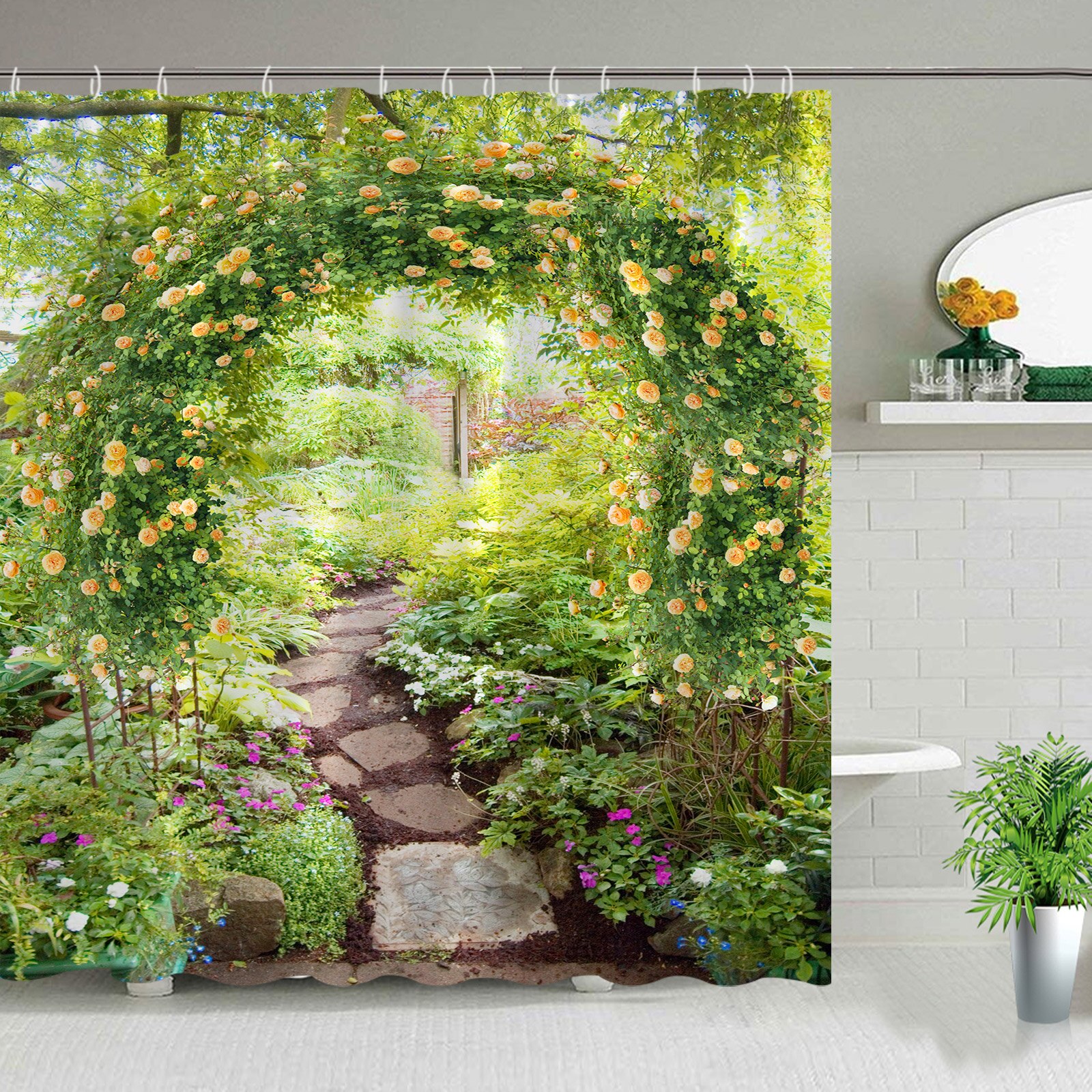 Nature Landscape Outdoor Shower Curtain Window Seaside Coconut Tree