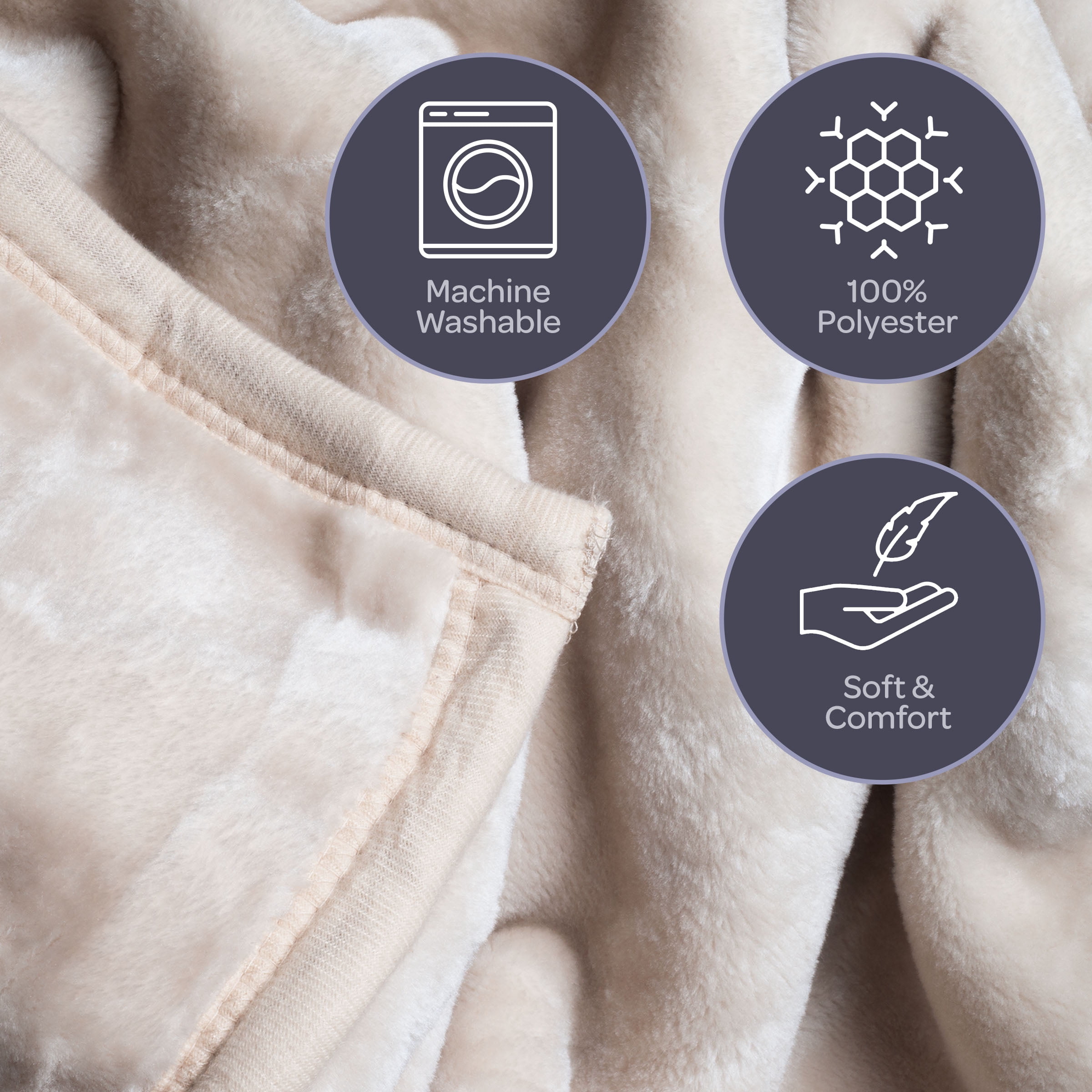 Somerset Home Mink Faux Fur Blanket - 91x81 Washable Bedding or Throw, Beige
