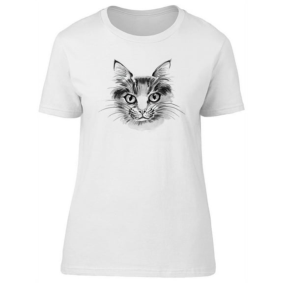 Cute Grey Watercolor Cat Sketch T-Shirt Women -Image by Shutterstock, Female Small