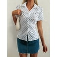 thumbnail image 2 of Women'S Ruched Button Down Shirt Short Sleeve Tie Back Fitted Blouses White M, 2 of 9
