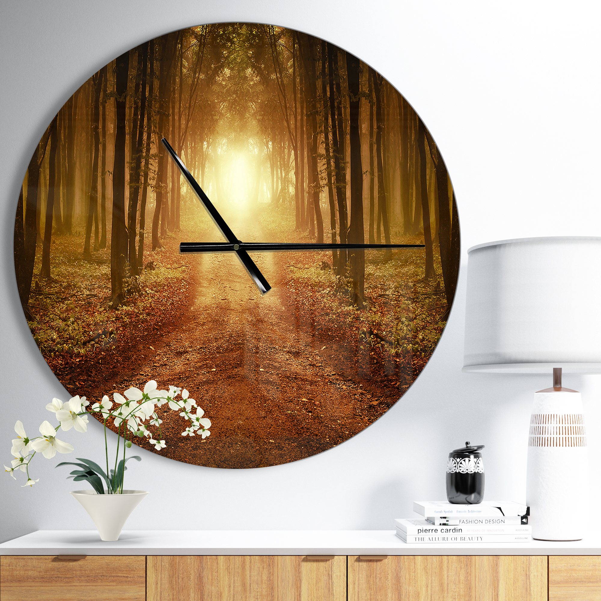 Designart 'Road in Symmetrical Forest ' Rustic Wall Clock