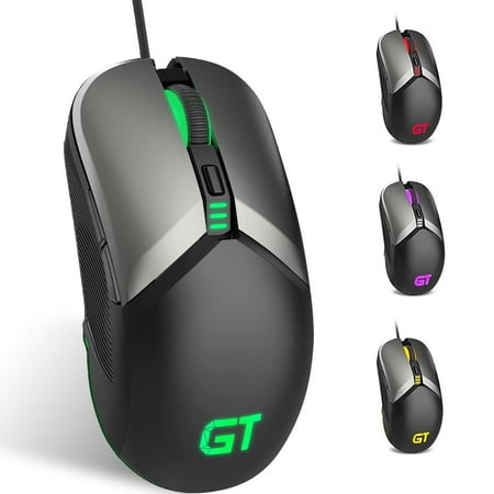 Gaming Mouse Wired, RaceGT USB Computer Mouse with 5 Adjustable DPI, RGB Backlit LED, Side Buttons, Ergonomic Optical Mice for PC, Laptop, Windows, Mac, Gamer, Black