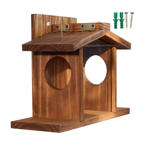 Ruhiku GW Wooden Squirrel Feeder, Outdoor Squirrel Feeder Box, Durable Pine Wood, No Assembly Required, for Backyard Outside Garden 1 Pack