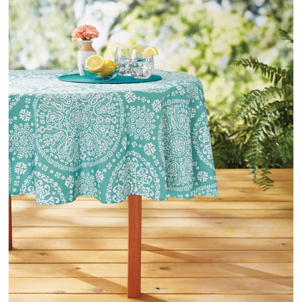 Mainstays 70" Round Teal Medallion Tablecloth