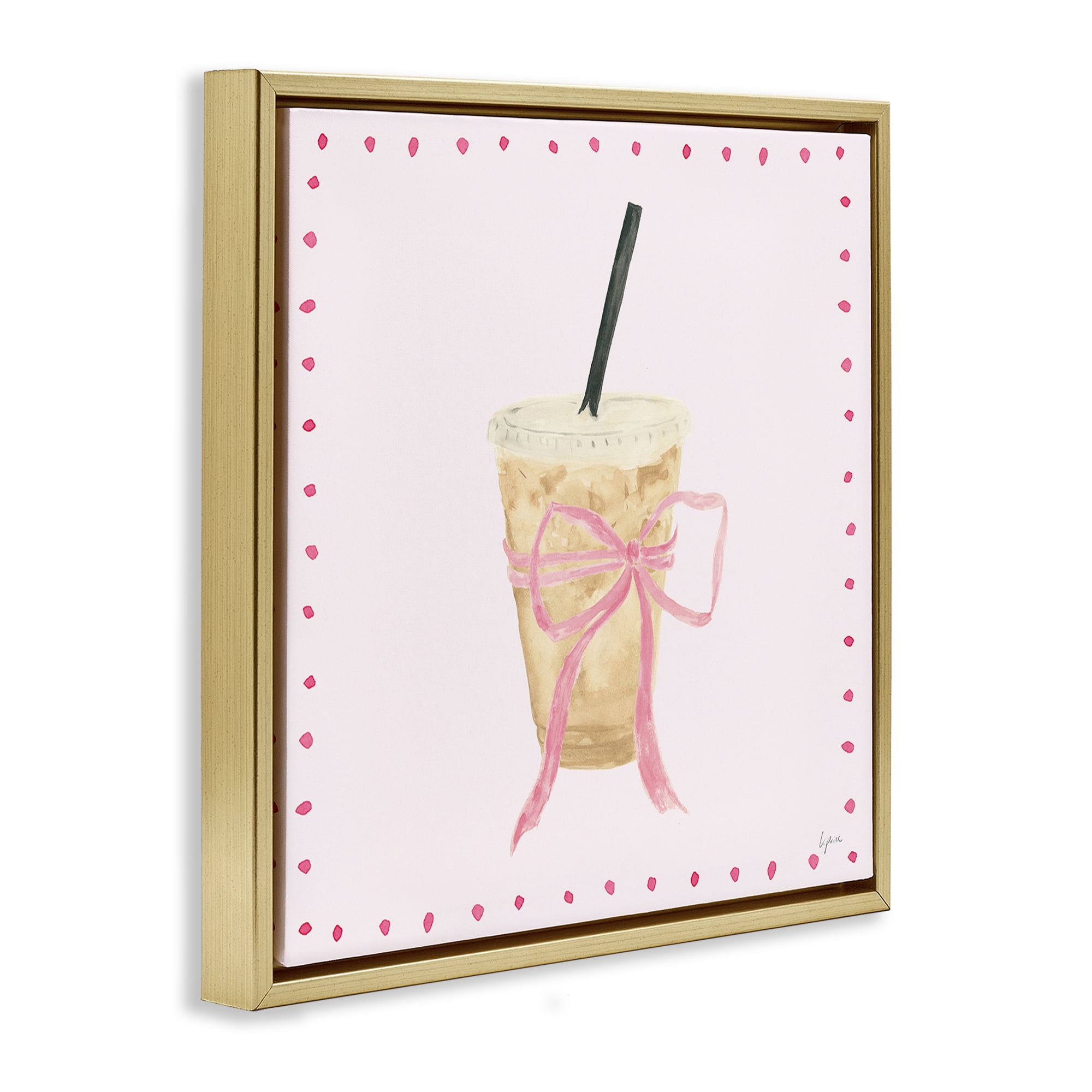 Stupell Industries Glam Iced Coffee Food & Beverage Painting Gold Floater Framed Canvas Art Print Wall Art, 18 x 18