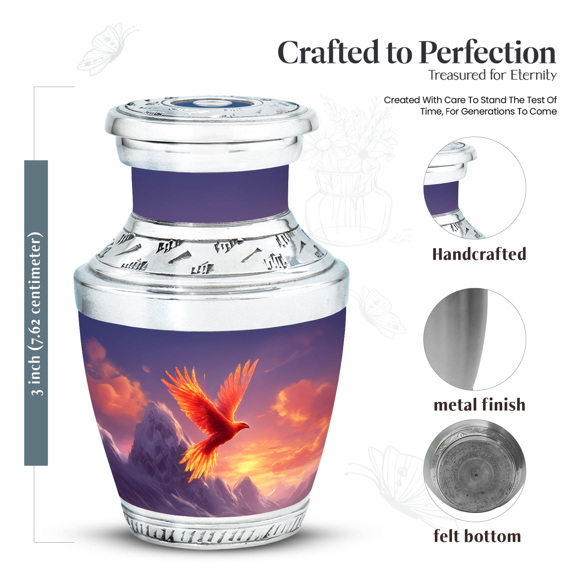 MUKTIVE Phoenix Cremation Urn for Human Ashes Mom & Dad, Decorative Keepsake Blue Urns for Ashes Male & Female, Memorial Snowy Mountain Gift Urns for Men & Women Funeral, 3 Inch