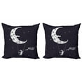 thumbnail image 1 of Hello Throw Pillow Cushion Cover Pack of 2, Astronaut Says Hello Swing on Sleeping Crescent Night and Stars Funny Doodle, Zippered Double-Side Digital Print, 4 Sizes, White and Indigo, by Ambesonne, 1 of 2