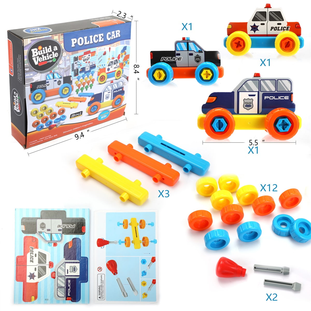 Canddidliike Police Series Toy Building Play Set STEM Learning for Kids Toddlers Aged 2 and Up, Gifts for Boys Girls