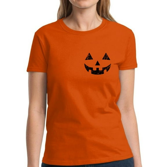 Women's Halloween T-Shirt Jack O'Lantern Scary Pumpkin Face Graphic Tee - S M L XL 2XL 3XL