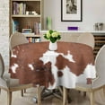 thumbnail image 3 of Cowhide Round Tablecloth,Rustic Farmhouse Animal Brown Cowhide Print Table Cover for Kitchen Dining Birthday Home Party Wedding Picnic 60x60in, 3 of 5