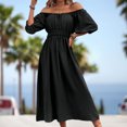 thumbnail image 6 of IROINNID Clearance Wedding Guest Dresses for Women Homecoming Party High Waist Color Short Sleeve Off-The Shoulder Dress Elegant Formal Dress,Black, 6 of 7