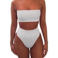thumbnail image 2 of 1 Set Bikini Set Solid Color Elastic High Waist Strapless Summer Lady Swimsuit for Swimming, 2 of 7