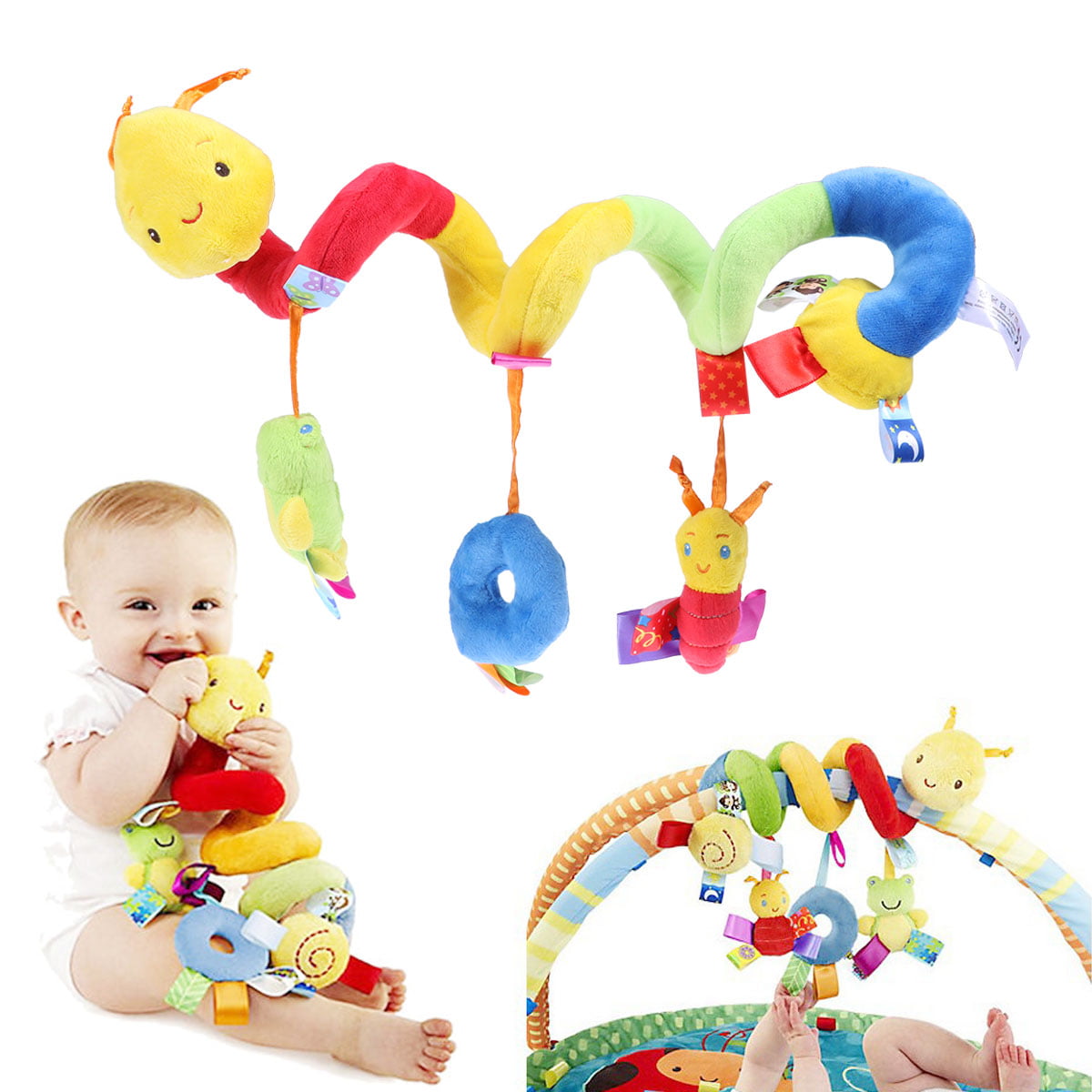 Hanging Stuffed Rattle Toddler Toys BSTiltion Baby Spiral Activity Hanging Toys Stroller Toys with Ringing Bell Car Seat Bed Hanging Toys Cart Seat Pram Toys Crib Bed Worm Stuffed Toy