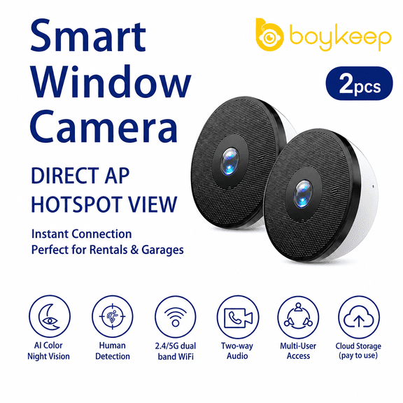 2Pcs boykeep Window Camera, 2.4G&5G WIFI Smart Security Camera, 4MP Home Security Camera for Indoor Outdoor, Night Vision, Easy & Quick Install