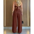 thumbnail image 6 of ChicMe Jumpsuits for Women Spaghetti Strap Sleeveless Cut-Out Waist Backless Tie-Back Ruched Wide Leg Vacation Summer Womens Rompers Brown-M, 6 of 9