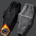 thumbnail image 3 of Lohuatrd Men Winter Pants Drawstring Elastic Waist Solid Color Pockets Thick Ankle-banded Loose Warm Soft Plush Ankle Length Men Sports Jogging Long Trousers Sweatpants, 3 of 7
