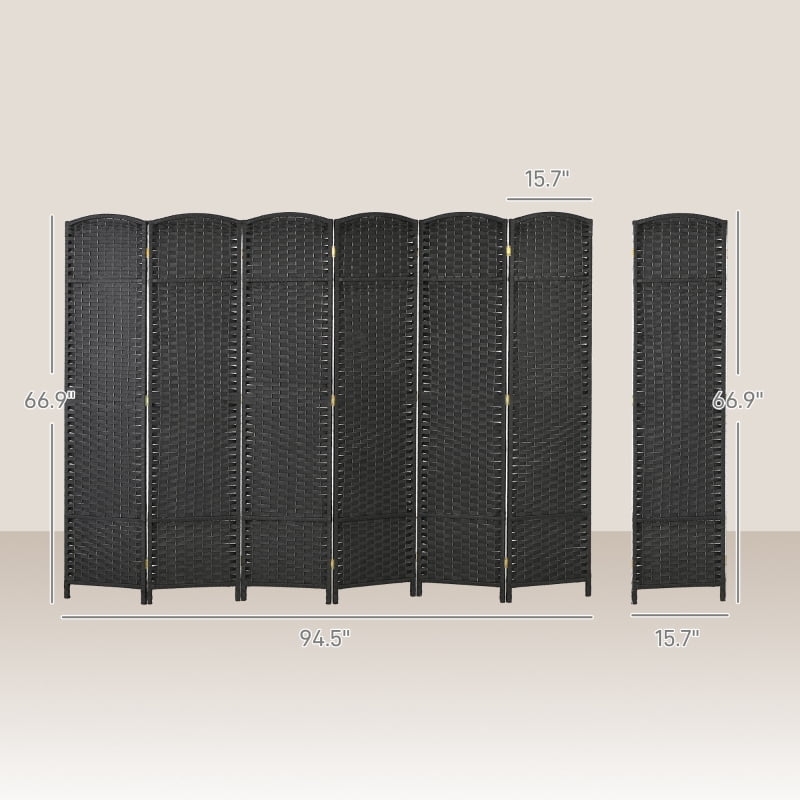 Alvantor 6-Panel Folding Privacy Screen, Freestanding Hand-Woven Room Divider for Home Office 94.5"x66.9" Black