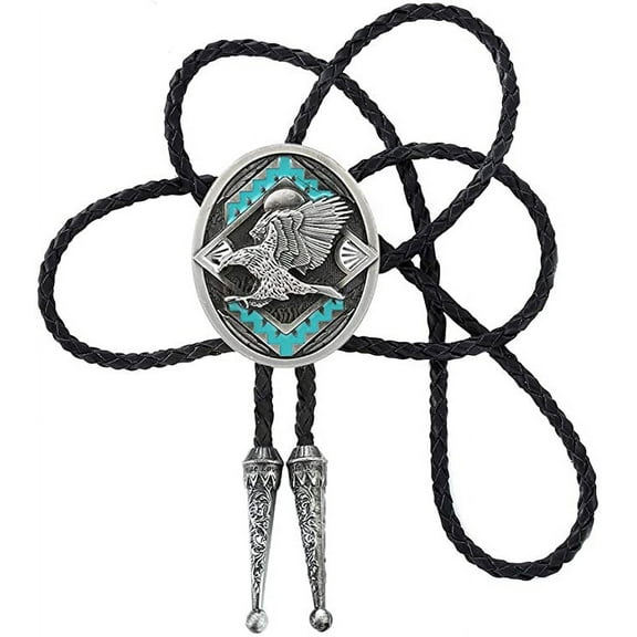 Vintage White Crack Triangle Bolo Tie for Men with Silver Bolo Tie Tips