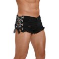 thumbnail image 2 of TiaoBug Men's Frayed Edge Sides Lace Up Mini Jean Shorts Low Waist Ripped Denim Hot Pants for Party Clubwear Black S, 2 of 7
