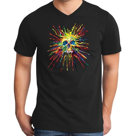 Mens SPLATTER SKULL Modern Slim Fit T-shirt, Extra-Small Black