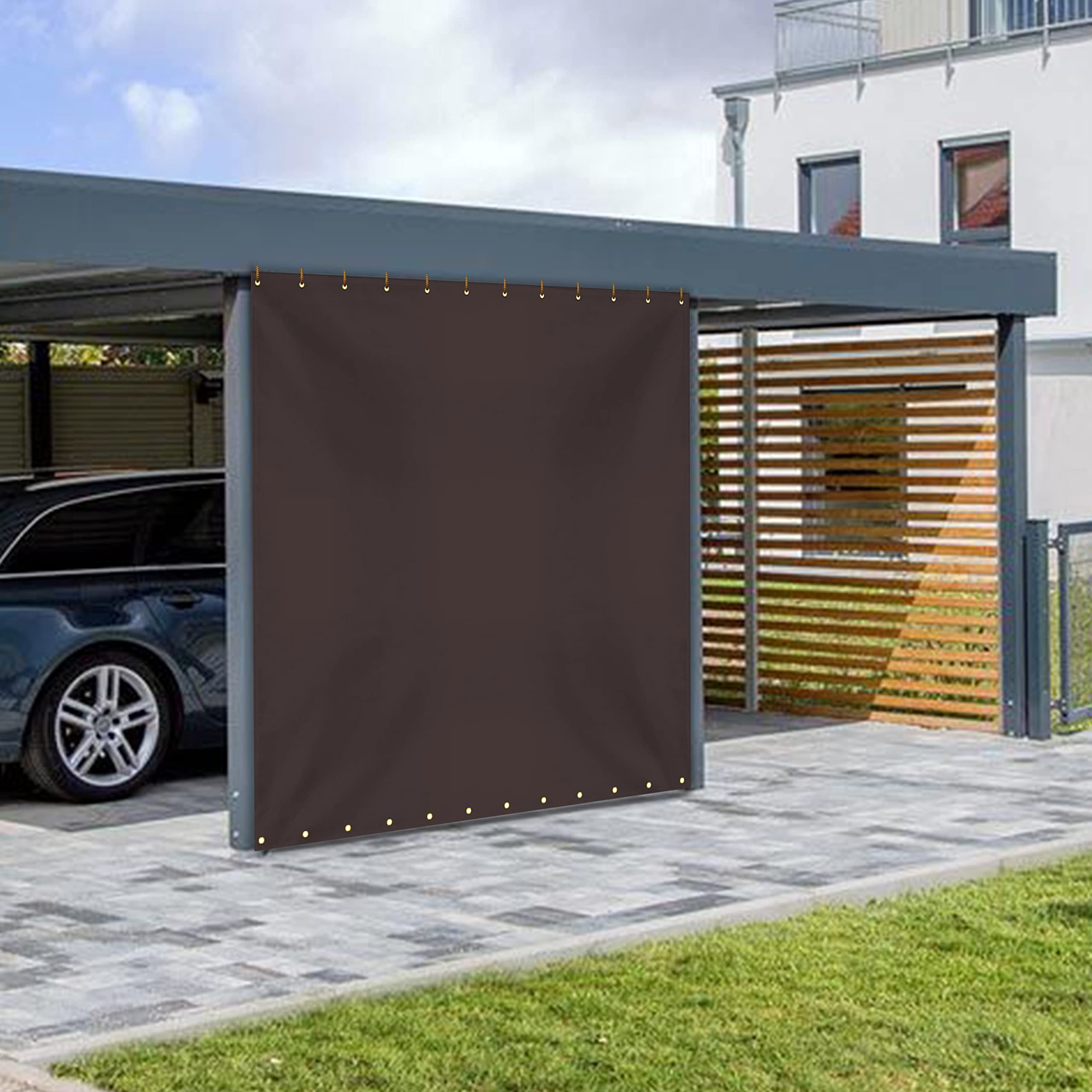 COVERS&ALL Outdoor Vinyl Curtain for Patio Furniture 12 Oz, Weather Resistant Patio Blackout Drapes for Dining Room Window with Rustproof Grommets for Pergola, Porch, Gazebos (8' H x 10' W, Coffee)
