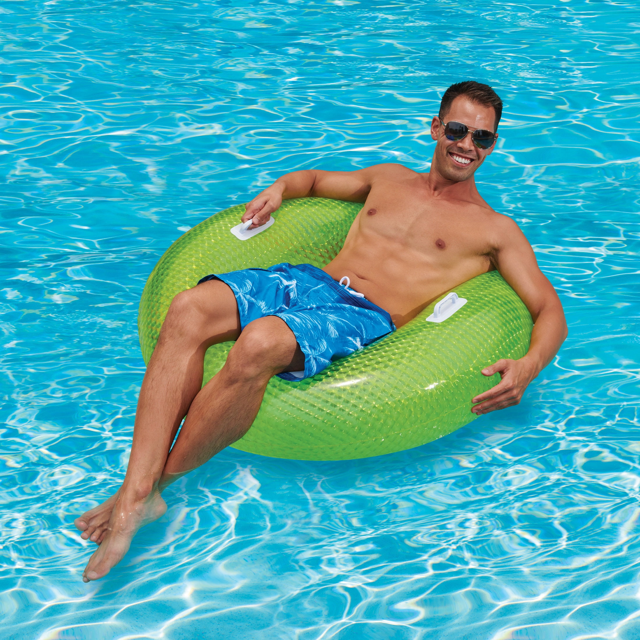 Play Day Inflatable Diamond Swim Tube Pool Float, Green, for Kids and Adults, Unisex