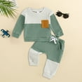 thumbnail image 2 of newwalpole Kid Toddler Boy Clothes Color Block Sweatshirt and Casual Pants 2Pcs Boys Fall Winter Outfits Green for Size 12-18 Months, 2 of 7