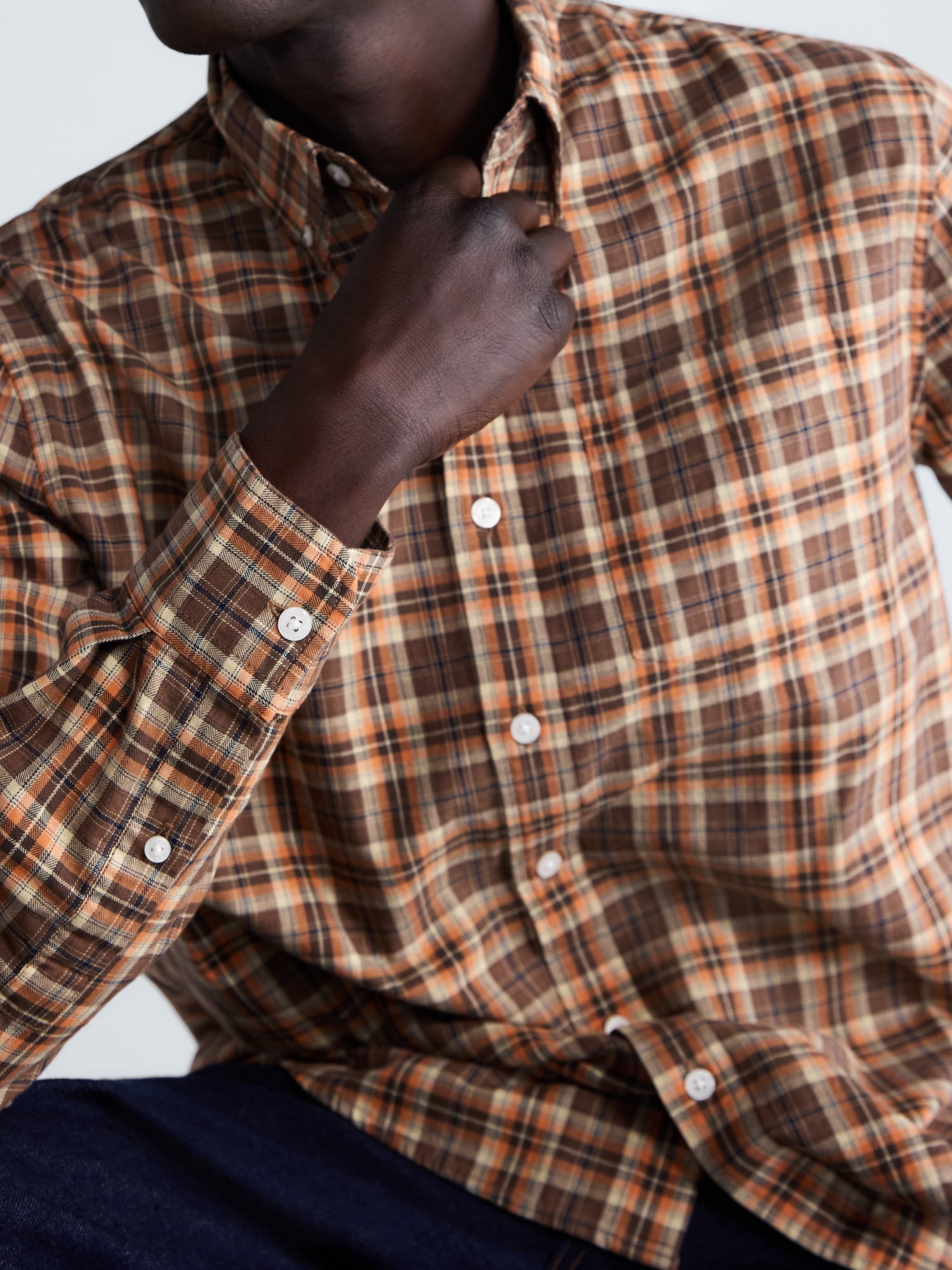 Free Assembly Men's Plaid Button Down Cotton Shirt, Sizes XS-3XL