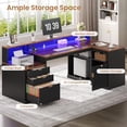 thumbnail image 3 of 64.4" Modern L Shaped Desk with Drawers, Fluted Home Office Desk with LED Lights and Power Outlets, Wood Executive Desk with File Cabinet Monitor Stand, Black, 3 of 10