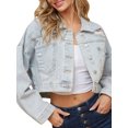 thumbnail image 2 of Blotona Womens Juniors Denim Jackets Tassel Jacket Button Down Denim Jackets Jean Jacket Vintage Loose Suede Lapel Cropped Cardigan Outwears, 2 of 9