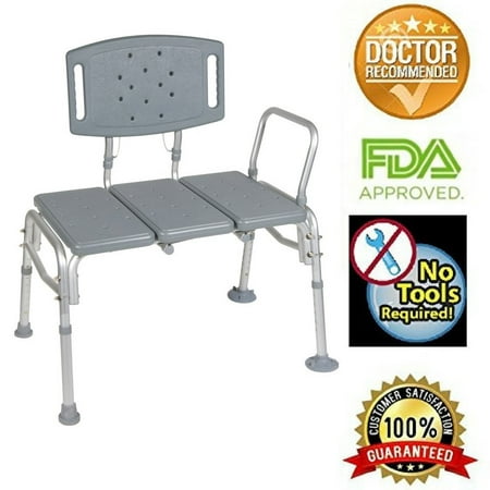 Healthline Transfer Bench Adjustable Height, Heavy Duty Bariatric Tub Transfer Bench with Back, Non-slip Seat, Bath and Shower Bench Chair, Disabled, 500 lbs Capacity,